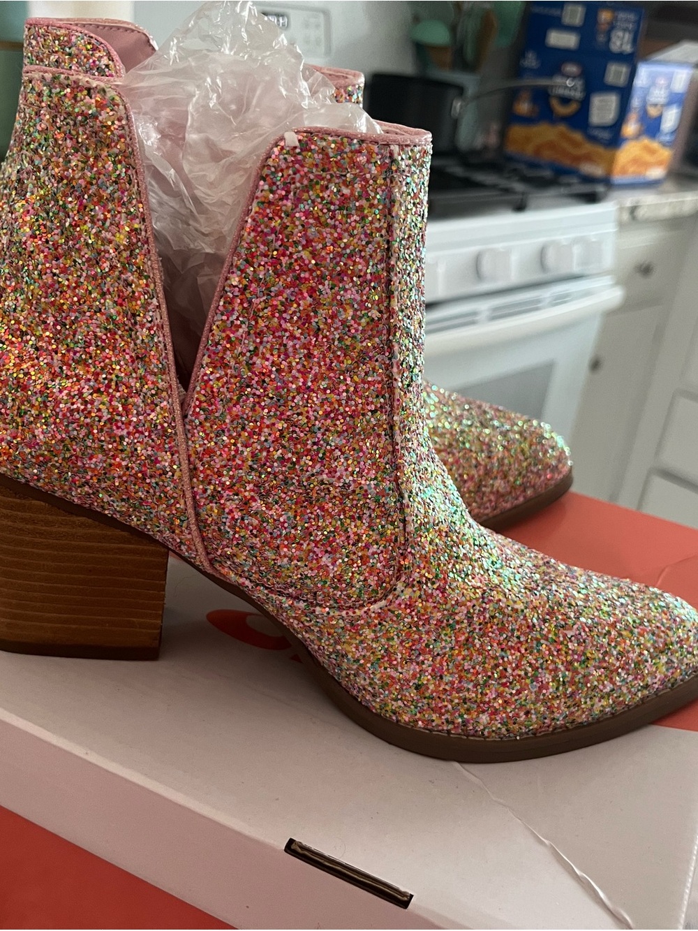 Multicolor Pink Glitter Ankle Boots for Women - Picture 4 of 5